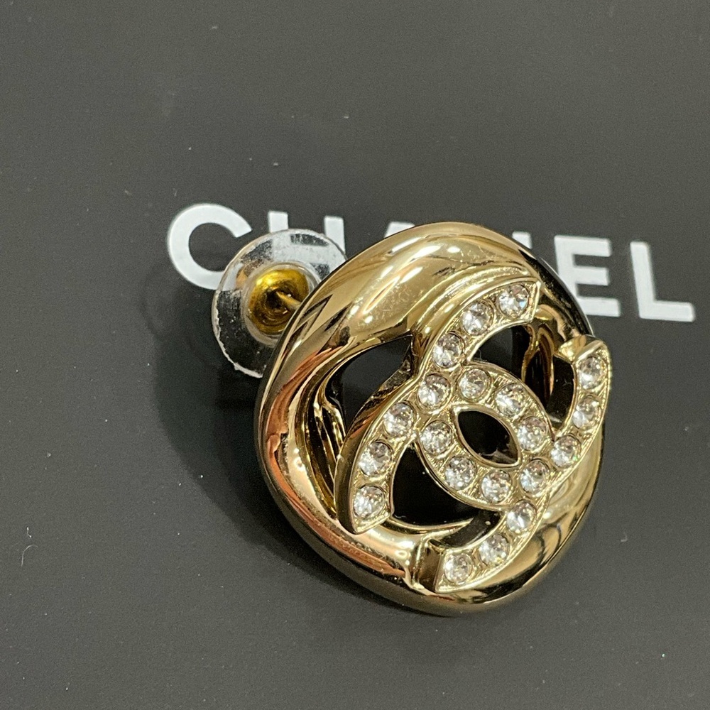 Chanel CC Crystal Logo Gold Statement Earrings Large - Picture 3 of 12